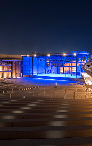 View of the Theatre's steps and stage at Al Dana Amphitheatre in Bahrain, ready to host legendary concerts and more.